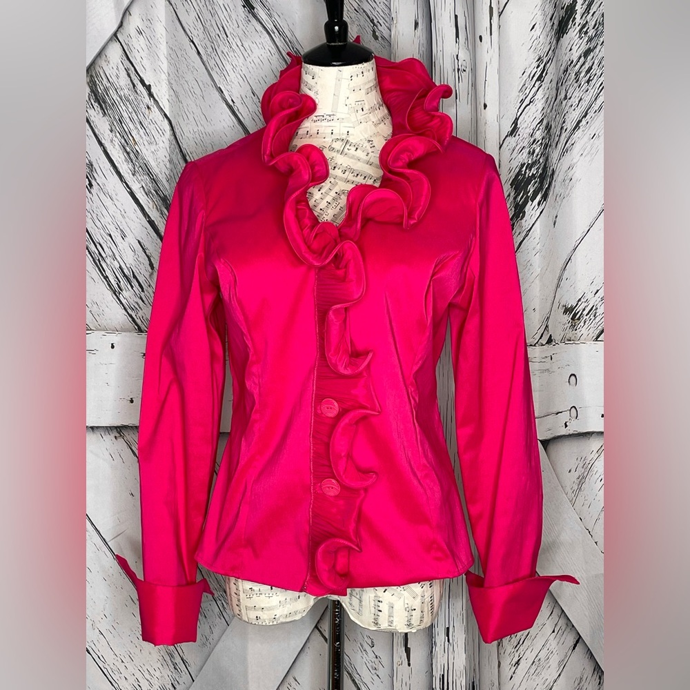 Samuel Dong Hot Pink Ruffled Blouse Size M